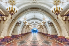 Interior of Arbatskaya subway station in Moscow, Russia