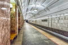 Interior of Belorusskaya subway station in Moscow, Russia