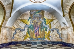 Mosaic art inside Novoslobodskaya subway station in Moscow, Russia