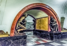 Interior of Ploshchad Revolyutsii subway station in Moscow, Russia