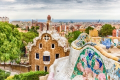 Scenic aerial view from Park Guell in Barcelona, Catalonia, Spain