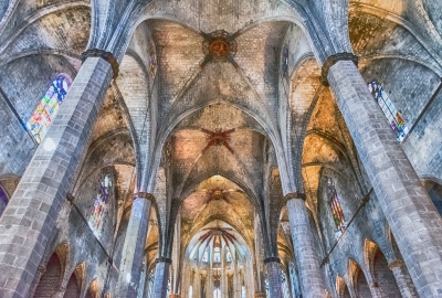 Interior of Santa Maria del Mar in Barcelona, Catalonia, Spain