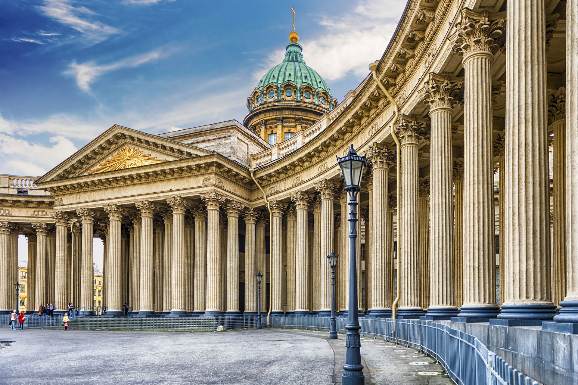 Facade and colonnade of Kazan Cathedral in St. Petersburg, Russia