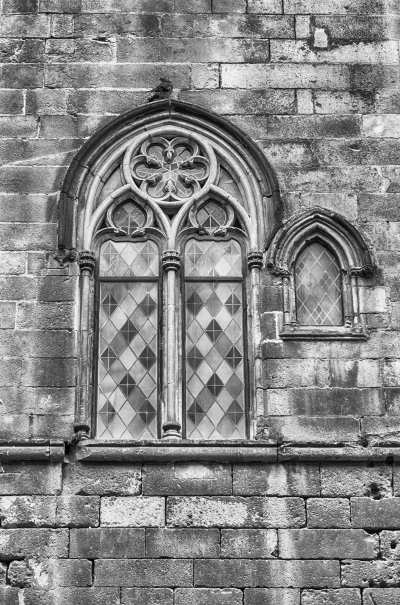 Medieval window in Placa del Rei, Barcelona, Catalonia, Spain