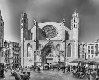 Facade of Santa Maria del Mar church, Barcelona, Catalonia, Spain