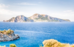 Defocused background with view of the Island of Capri, Italy