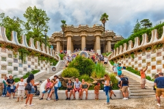 Main entrance and staircase of Park Guell, Barcelona, Catalonia, Spain