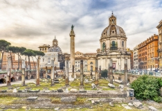 Scenic ruins of the Trajan's Forum and Column, Rome, Italy