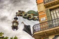 Chinese dragon holding a lantern, La Rambla, Barcelona, Catalonia, Spain