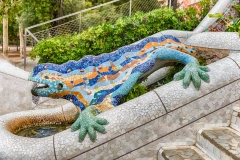 The iconic Dragon sculpture in Park Guell, Barcelona, Catalonia, Spain