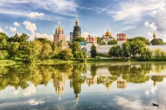 Idillic view of the Novodevichy Convent monastery in Moscow, Russia
