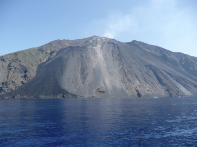 View of Stromboli, volcano of the Aeolian Islands Archipelago, Italy