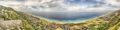 Panoramic aerial view over the coastline in Calabria, Italy