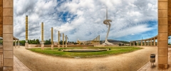 Panoramic view of the Olympic Park, Montjuic, Barcelona, Catalonia, Spain