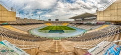Panoramic view inside the Olympic Stadium, Montjuic, Barcelona, Catalonia, Spain