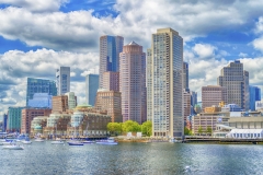 View of the Boston skyline from the bay, USA