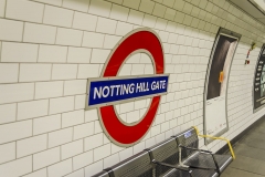 Notting Hill Gate subway sign in London, UK