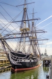The USS Constitution frigate docked in the Boston Harbor, USA