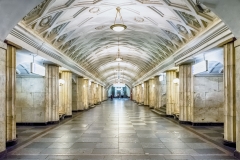 Interior of Teatralnaya subway station in Moscow, Russia