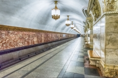 Interior of Prospekt Mira subway station in Moscow, Russia