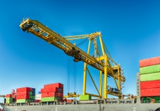 Container crane at the commercial port of Barcelona, Catalonia, Spain
