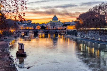 St. Peter's Cathedral during a wonderful sunset in Rome, Italy