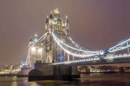Scenic view of the Tower Bridge at Night, London, UK