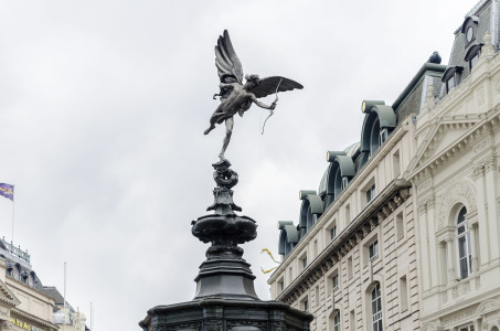 Eros Statue at Piccadilly Circus, iconic landmark in London, UK