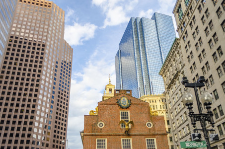 Old State House, iconic building on the Freedom Trail route in central Boston, USA