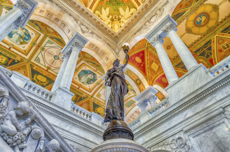 Main Hall inside the scenic Library of Congress, Washington DC, USA