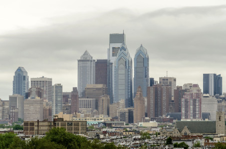 Skyline of Philadelphia as seen from the Stadium District, Pennsylvania, USA