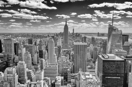 Aerial panoramic view of the New York City skyline from Midtown Manhattan, USA