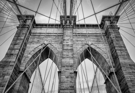 The iconic Brooklyn Bridge, one of the major landmarks in New York City, USA