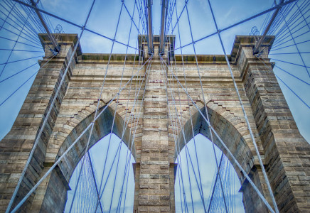 The iconic Brooklyn Bridge, one of the major landmarks in New York City, USA