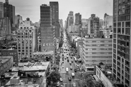 Aerial view of 1nd Avenue in Midtown Manhattan, New York City, USA
