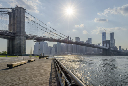 The iconic Brooklyn Bridge, one of the major landmarks in New York City, USA