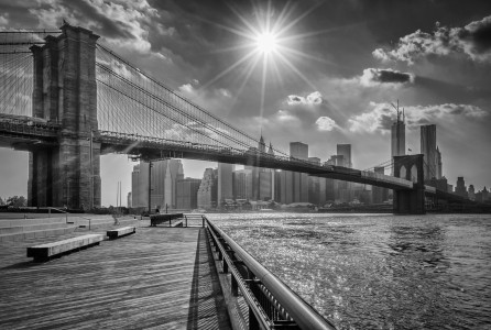 The iconic Brooklyn Bridge, one of the major landmarks in New York City, USA