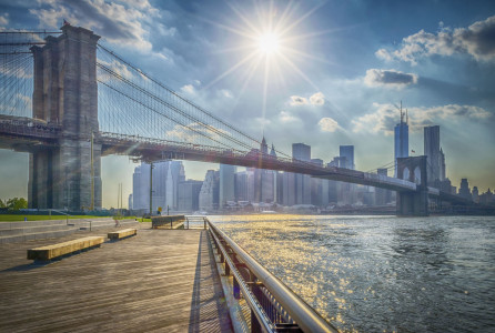 The iconic Brooklyn Bridge, one of the major landmarks in New York City, USA