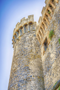 Bastion of the scenic Castello Orsini-Odescalchi, iconic landmark in Bracciano, Italy