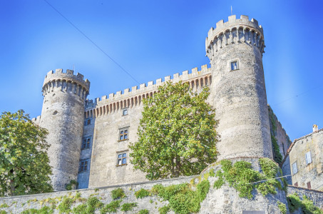 Bottom view of the Castello Orsini-Odescalchi, iconic landmark in Bracciano, Italy