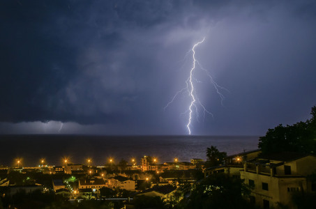 Lightning over the sea, night scene