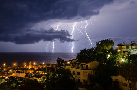 Lightning over the sea, night scene