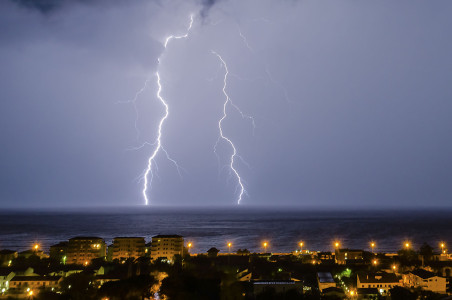 Lightning over the sea, night scene