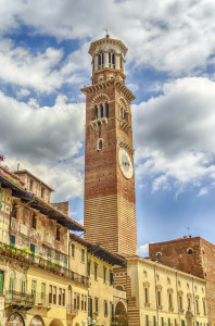 Lamberti Tower, part of the Palazzo della Ragione, in Piazza Signori in Verona, Italy