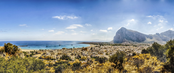 Panoramic aerial view of San Vito Lo Capo, Sicily, Italy