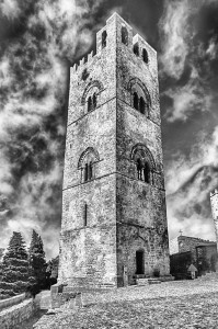 The iconic bell tower of the Cathedral of Erice, Sicily, Italy