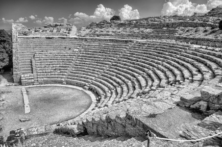 Ruins of the greek theatre of Segesta, iconic landmark in Sicily, Italy