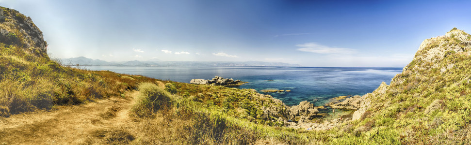 Panoramic view of a mediterranean beach, beautiful seascape in Milazzo, Sicily, Italy