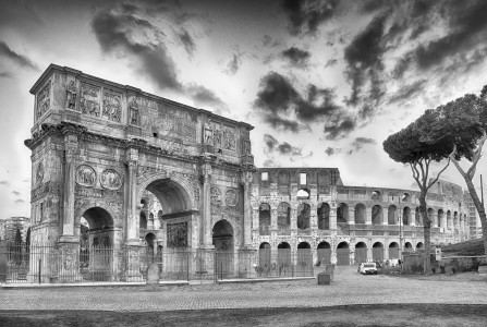 Arch of Constantine and The Colosseum at the Roman Forum in Rome, Italy