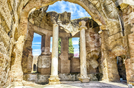 Roman ruins inside the Great Baths of Villa Adriana (Hadrian's Villa), Tivoli, Italy